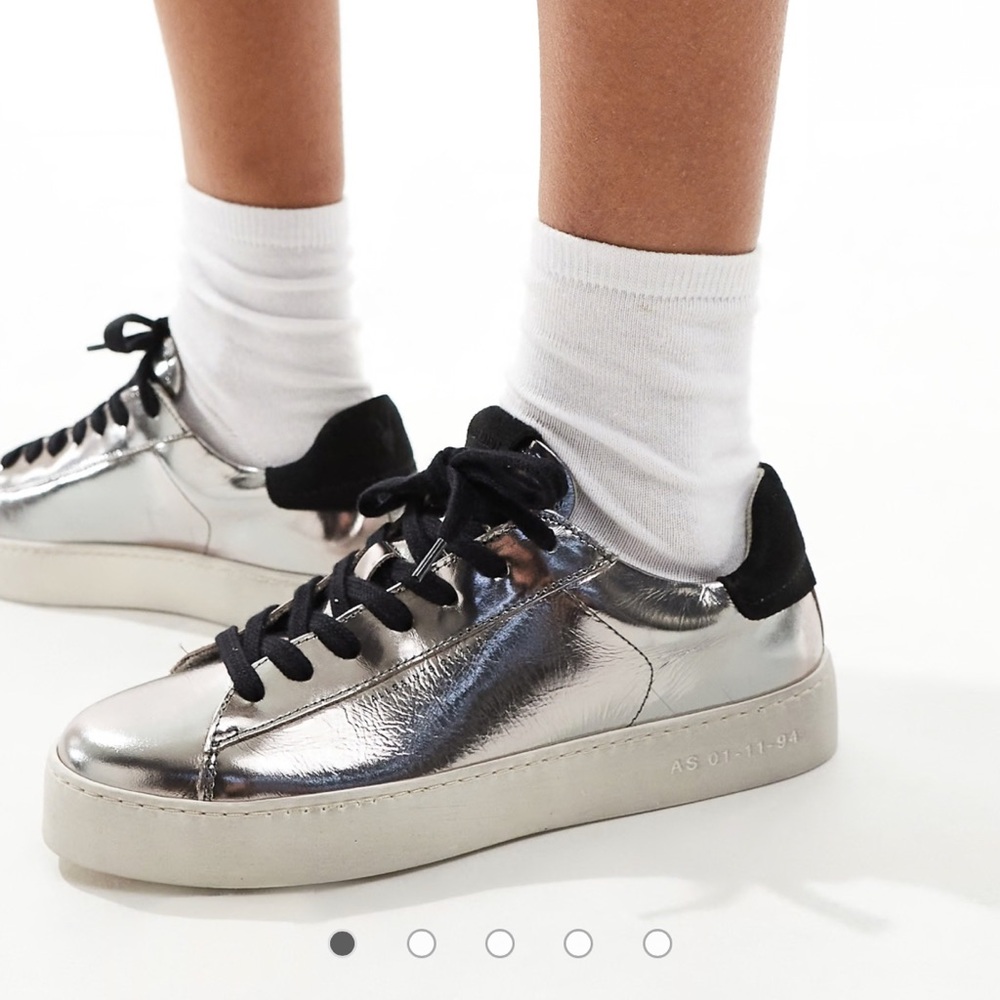 AllSaints Shana metallic leather trainers in silver sz 8